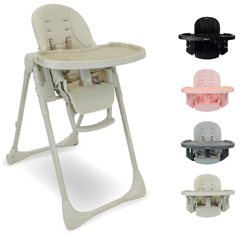 My Babiie MBHC9 Highchair from Birth – Newborn to 3 Years (15kg), Adjustable, 5 Recline Positions, 7 Height Settings, Removable Tray, Padded Seat, Foldable, Chair for Baby & Toddler – Oatmeal