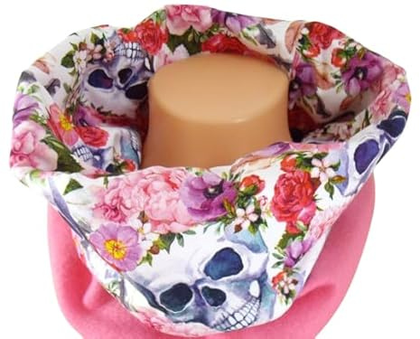 Damen Loop, Rundschal, Nackenwärmer Totenköpfe/skulls &Blumen aus Baumwolljersey und Fleece