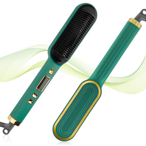 Hair Straightener Brush, Hair Straighteners for Women, Hot Brush for Women, Adjustable Temperature & Anti-Scald, Girl's Gift, Hair Tools for Styling (Green)