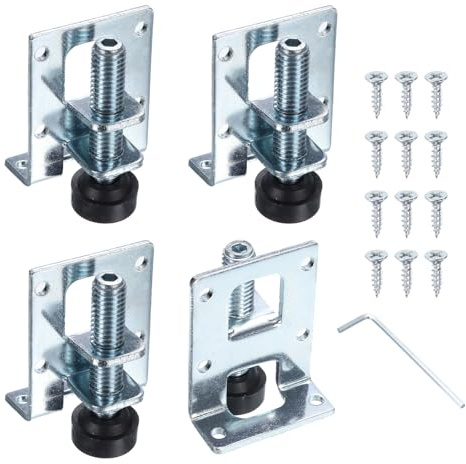 sourcing map 4Pack Adjustable Furniture Leveling Feet, 2.17 Heavy Duty Furniture Levelers Metal Mounting Brackets for Workbench Cabinet Wardrobe, Silver