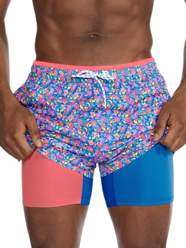 Chubbies Lined Mens Swim Trunks 7 Inch – Swim Shorts and Mens Shorts with Elastic Waist, Stretch, Boxer Brief Liner, UPF 50+ (Spades, L)