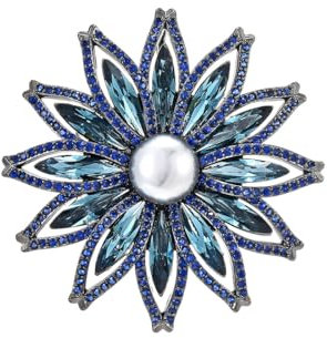 Blauer Sonnenblume Brosche Anzug Corsage Kristall Vintage Accessoire, Blau