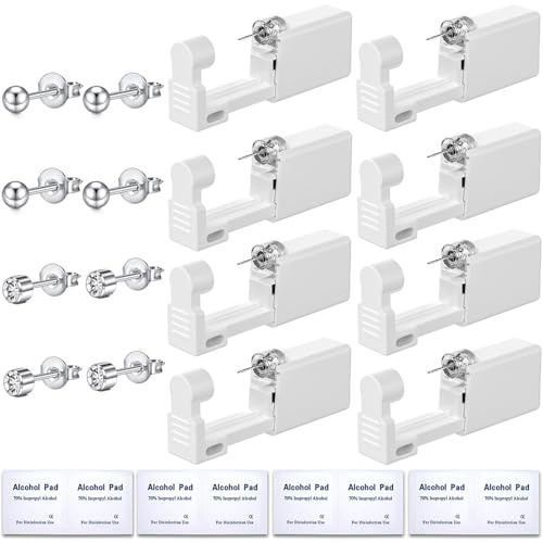 Perceur D'oreille, 8 Pièces Kit Percage Oreille, Pistolets de Piercing D'oreille Jetables, Pistolet Piercing Oreille avec Clou d'oreille, Indolore Outil de Perçage D'oreilles pour Femmes et Homme