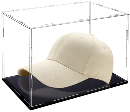 AHANDMAKER Acrylic Hat Display Case Clear Baseball Holder Dustproof Display Box with Black Base, Display Case Cube for Action Figures, Baseball, Cabinet Protection Storage, 12x8x8 Inch