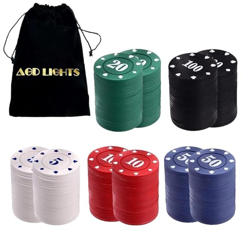 AGD LIGHTS 200PCS Poker Chips, Poker Chip Set mit Samt Tasche, Party Zubehör