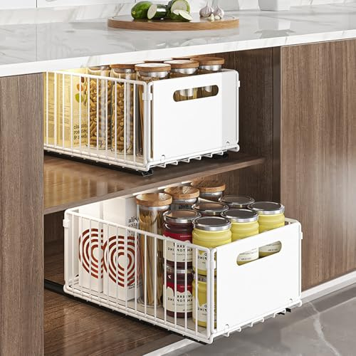 IVTUVTI 2Pack faltbarer ausziehbarer Schrank-Organizer, ausziehbarer Schrank-Organizer, ausziehbare Schubladen-Regalaufbewahrung für die Organisation von Küchenschränken (White, 2 Large)