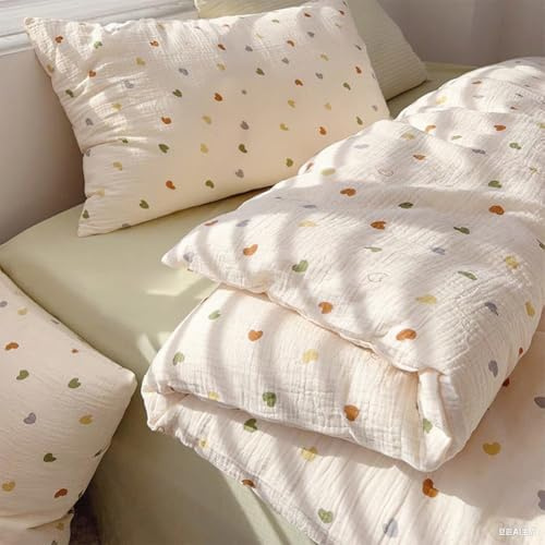 AShanlan Kinderbettwäsche 135x200 Baumwolle Musselin Kinder Bettwäsche Set | Bettbezug 135x200 cm und Kissenbezug 80x80 cm, Oeko-TEX zertifizierte, für Mädchen, Bunte Herzen Muster, Reißverschluss