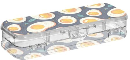tplaotee Cartoon Cute Fried Eggs Childlike Navy Blue Background Designed Plastic Pencil Box Double Layer Hard Pens Case Boxes For Stationery With Snap And Lid