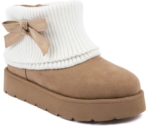 Juicy Couture Modische Damenstiefel – gemütliche Stiefeletten mit klobiger Stollensohle, weichem Obermaterial und Pull-On-Passform für Komfort bei kaltem Wetter, Natürlich, 41 EU
