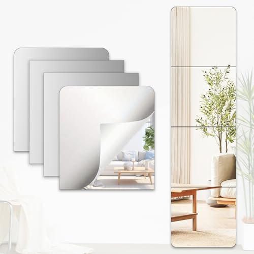 4 Stück Spiegel zum Aufkleben Sicheres & Bruchsicheres, Klebespiegel Selbstklebend Flexibler, HD Klebespiegel für die Wand, Ganzkörperspiegel für Wohnzimmer Badezimmer Acryl Spiegel (30 * 30 cm)