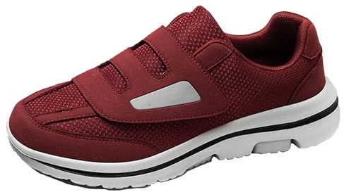 Diabetiska skor för män och kvinnor extra breda justerbara sneakers för svullna fötter mjuk sula ortopedisk slip-on promenadskor, Röd, 36.5 EU