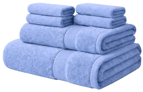 ATEN Homeware Egyptian Cotton Bath Towel Set - 6 Piece Set with 1 Large Bath Towel, 1 Hand Towel and 4 Face Towels - Ultra Soft & Highly Absorbent, OEKO-TEX Certified, Made in Egypt (Wedgewood)