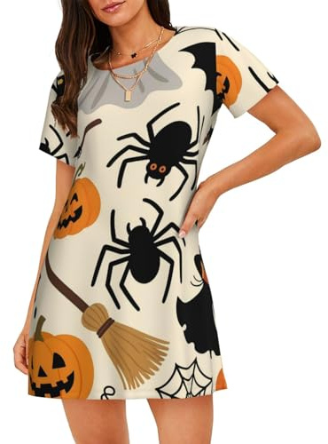Zelinge Tecknad Halloween Elements Dam Nattklänning Dam Nattskjorta Mjuk Sovskjorta Tshirt Nattkläder Liten