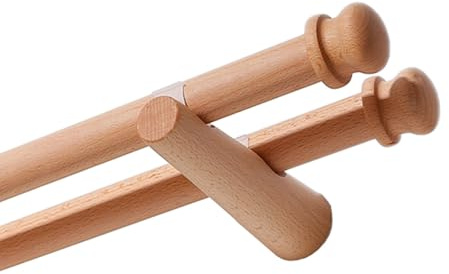 Asta per tenda doppia rustica e moderna, in legno massello, 29 mm, silenziosa, con finali, 120 cm, ideale per interni, elegante soluzione di arredamento per la casa
