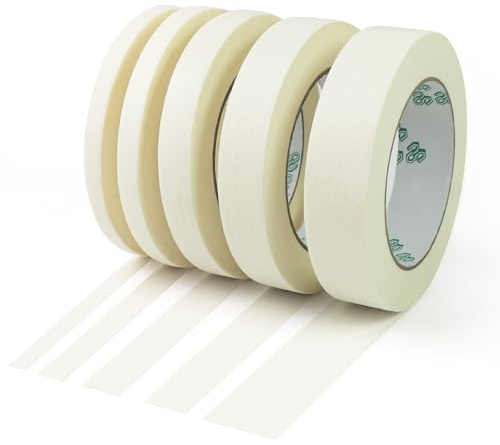 5 Rolle Weiß Malerkrepp Kreppband,Masking Tape 8mm/10mm/15mm/20mm/25mm Breit x 50m,Malerband für Scharfe Farblinien,Abnehmbares Maler Klebeband, Abdeckband für Auto Lackieren, Painting Art, Fassade