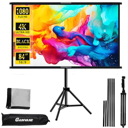 84 Projector Screen Tripod Stand,Projection Screen with Black Backing,16:9 HD Premium Wrinkle-Free Tripod Stand Screen for Movie Night Home Theater Business Presentation with Storage Bag