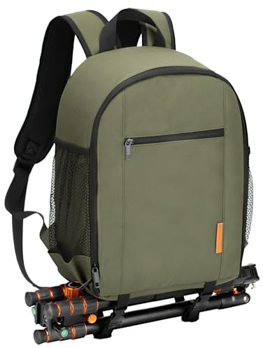 TARION Mochila para cámara réflex digital, bolsa profesional para cámara con cubierta impermeable para la lluvia, compartimento para laptop, soporte para trípode, 3 colores, Green, S, Clásico