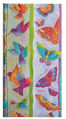 Paperblanks 12-Monatskalender 2024 Kolibri und Schmetterlinge | Verso | Schlank (95 × 180 mm)