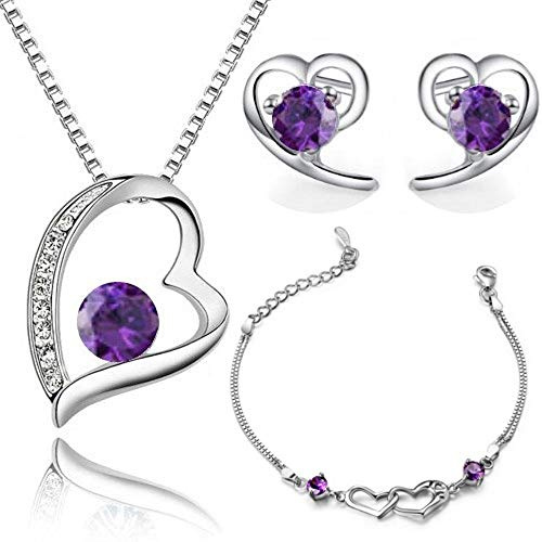 Crystalline Azuria Femme Ensemble Collier Clous Boucles d'Oreilles et Bracelet 18ct Plaqué Or Blanc avec Cristaux Violets en Zircone