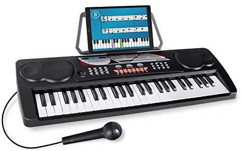 McGrey BK-4910BK Keyboard - Kinder Keyboard mit 49 Tasten - Einsteigerkeyboard mit 16 Sounds und 10 Rhythmen - Piano mit Lernfunktion, Mikrofon für Gesang und Notenständer - Schwarz