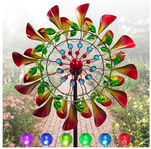 MeLtor Solar WindmüHle Garten XXL, 210 cm Groß WindräDer Gartendeko, Edelstahl Kugellager Windrad Garten Metall XXL, Wetterfestes Gartendeko
