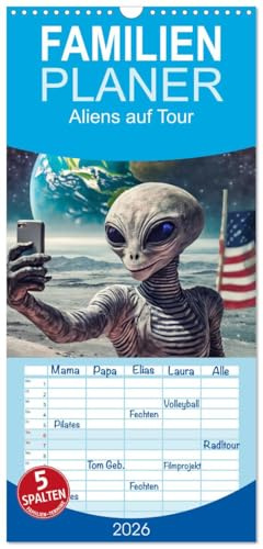 Familienplaner 2026 - Aliens auf Tour mit 5 Spalten (Wandkalender, 21 cm x 45 cm), CALVENDO: Dieser Kalender zeigt humorvolle Illustrationen von ... dargestellt werden. (CALVENDO Wissenschaft)