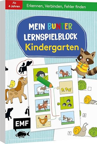 Mein bunter Lernspielblock – Kindergarten: Erkennen, Verbinden, Fehler finden: Übungen und Rätsel ab 4 Jahren