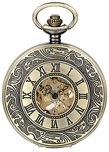 JewelryWe Retre Steampunk Römische Ziffern Handaufzug Mechanische Taschenuhr Skelett Uhr Pullover Halskette Kette für Damen Herren