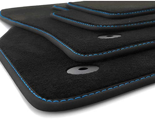 kh Teile Fußmatten passend für Polo 6 Premium Qualität Velours Autoteppich 4-teilig schwarz Ziernaht blau