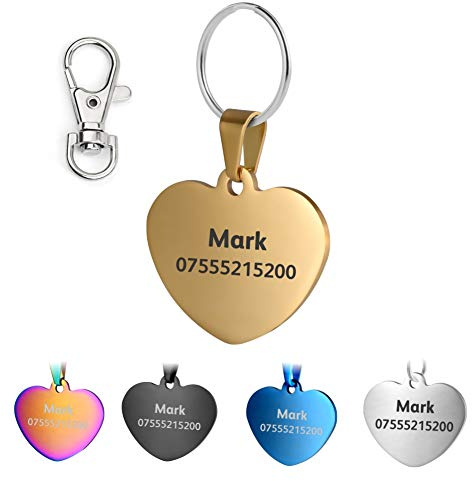 Hundemarke mit Gravur,ID Tag für Hunde und Katzen,Personalisiert Erkennungsmarke & Katzenkarte,Rostfreier Stah Knochen Rundes Rechteck Herzform 5 Farben (Herz, geld)