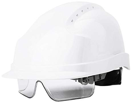 Sombrero de Seguridad de Trabajo, Casco de Seguridad Anticolisión Casco de Visera Gafas de Protección Incorporadas de Hard Hat Defender(Blanco)