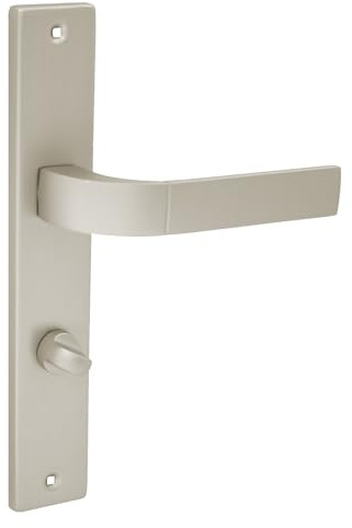 domino Türgriff 78 Drückergarnitur WC - Badezimmer Set Links & Rechts Türbeschlag für WC/Badezimmertüren L-Form Türbeschläge aus Aluminium Satin Nickel Velvet Türdrückergarnitur FOKUS M91