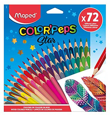 Maped – ergonomiska trekantsfärgpennor, färgpennor COLOR'PEPS STAR tillverkade av FSC-certifierat trä – 72 x pennor