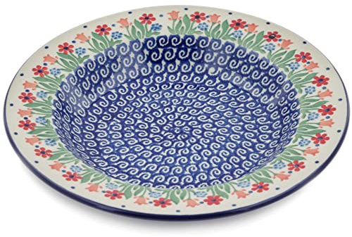 Polmedia Polish Pottery Pasta Bowl 9-inch - Babcia's Garden Pattern Handmade in Boleslawiec Poland by Ceramika Artystyczna + Certificate of Authenticity