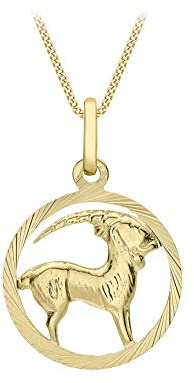 Damen-Anhänger Sternzeichen rund Gelbgold diamantiert 9kt an Flachpanzerkette Gelbgold diamantiert 9kt 20 46cm | Carissima Gold