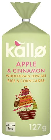 Kallo Apple & Cinnamon Corn & Rice Cakes, Vegan, Gluten Free 1 x 127g | Wholegrain Low Fat Healthy Snacks, Vegan Friendly, Gluten Free, No Artificial Flavours or Preservatives