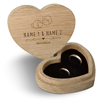 Hochzeit Ringbox Herz Ringkissen Ringschachtel individuell 10 x 8,5 cm Eichenholz - Küssendes Paar