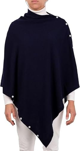 Poncho blandade knappar för kvinnor tillverkade i Italien Merinoull Cashmere Svart Beige Vit Stickad Sjal Cape En Storlek Multipurpose Vinterkläder Axelbredd, Blå, one size