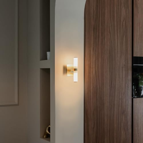 Qazqa Modern Wandleuchte, Wandlampe - Bath - Gold, max. 28W, Geeignet für LED, 2-flammig, 22.3cm, IP44, Ideal als Badezimmerlampe