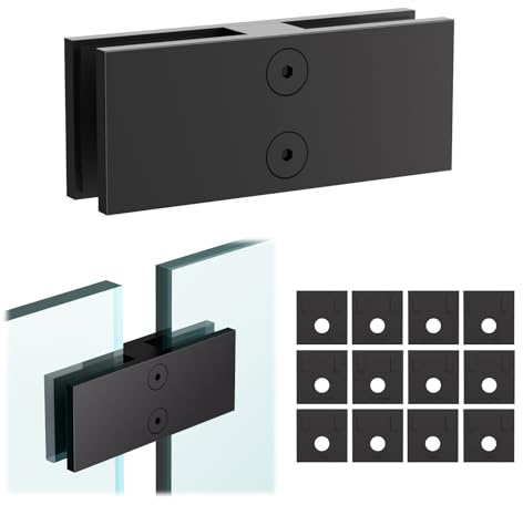 LukLoy 1 Pack Heavy Duty Railing Glass to Glass Clamp, Premium 304 Stainless Steel with Dual Powder Coating – No Drill, 180° Angle for Frameless Glass Railing, Pool Fence, Balustrade, Indoor & Outdoor | Matte Black 304 Stainless Steel, Fit for 5/16–1/2 Thick Panels, Brakcet Clips for Pool Fence, Balcony, Deck
