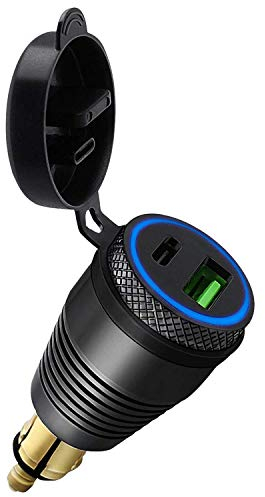 Tiamu Adaptateur Allume-Cigare USB pour Moto DIN/, Prise d'adaptateur de Chargeur Double QC3.0 Chargeur USB et Type C 30W pour Moto TriumphTiger