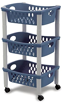 Multifunktionaler Rollwagen Küchenwagen für Transport und Lagerung mit DREI Körben und Vier Universalrollen - aus stabilem Kunststoff in 3 Farben (Blau)