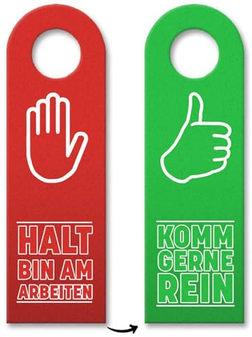 Halt bin am arbeiten oder komm gerne rein Türhänger 3er Set Türschild beidseitig bedruckt mit Daumen hoch und Halt Symbol um zu zeigen ob Besuch erwünscht ist oder nicht