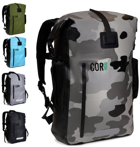 COR Surf Waterproof Backpack - Roll Top Dry bag Rucksack with Padded Laptop Sleeve, Welded Seams and Ergonomic Shoulder Pads, Ideal for Boating, Hiking, Kayaking, Commuting (40L, Camo)