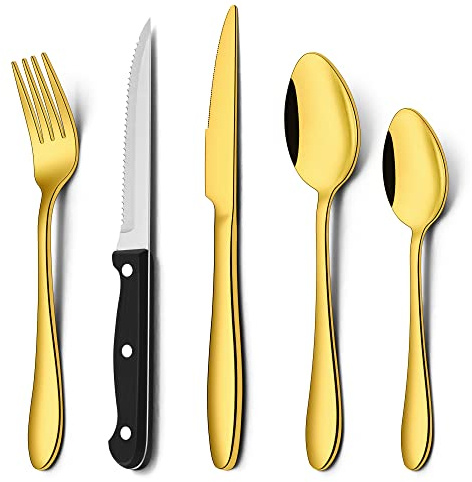 Herogo 30 Piece Cutlery Set with Steak Knives, Stainless Steel Flatware Service for 6, Tableware Silverware Set with Fork Knife Spoon for Home Restaurant, Mirror Polished & Dishwasher Safe