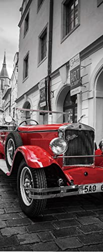 A.Monamour Türtapete Selbstklebend Türfolie Türposter 3D Retro Auto Auf Der Straße Vinyl Folie Türdeko Tapete Wandbild Türaufkleber Türtattoo 85 x 200 cm