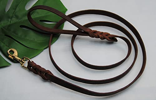 BULLYZEI Lederleine geflochten Antik-Leder Messing 16mm x 5m MIT Schlaufe Schleppleine Fährtenleine