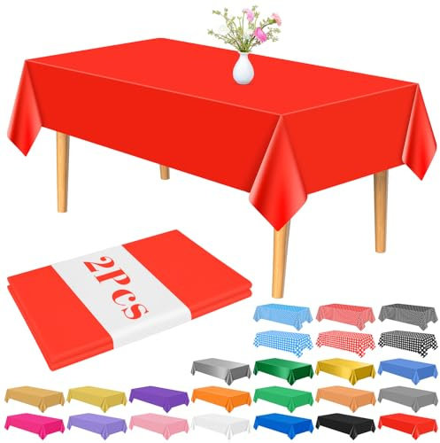 PLULON 2 pezzi tovaglia rossa tovaglia in plastica 137 x 274 cm tovaglia rettangolare per matrimonio compleanno festa di Natale decorazioni per la tavola di casa