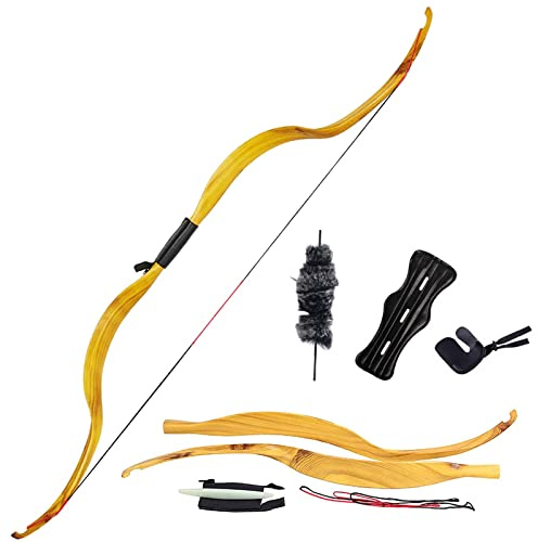 Takedown Recurve Bogen Handgefertigter Traditioneller Bogen 25lbs Langbogen Kit Jagd Recurve Bogen aus Holz für Jugendliche Anfänger und Erwachsene (Gelb)