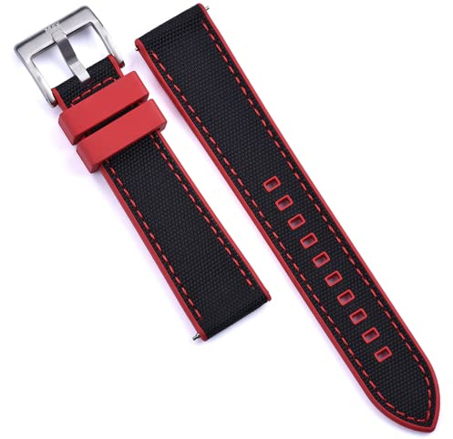 Max Sailcloth Watch Strap with FKM Rubber Backside and Quick Release Replacement Band, Choice of Colour Size (22mm, Red Black)